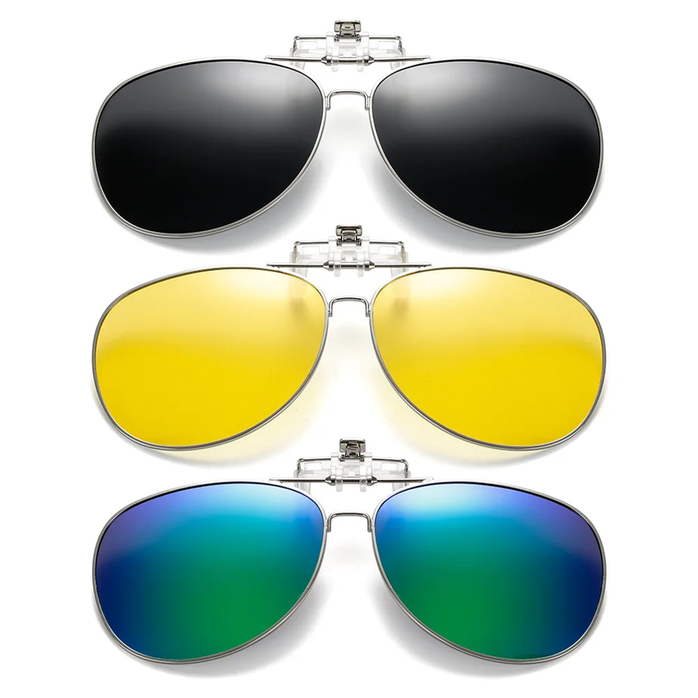 VIVIBEE Aviation Flip Up Clip on Sunglasses Polarized Men Night Vision Driving UV400 Pilot Sun Glasses Women Big Eyeglasses