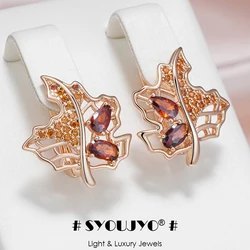 SYOUJYO Red Natural Zircon Fall Earrings For Women Original Design 585 Gold Color Autumn Fine Jewelry