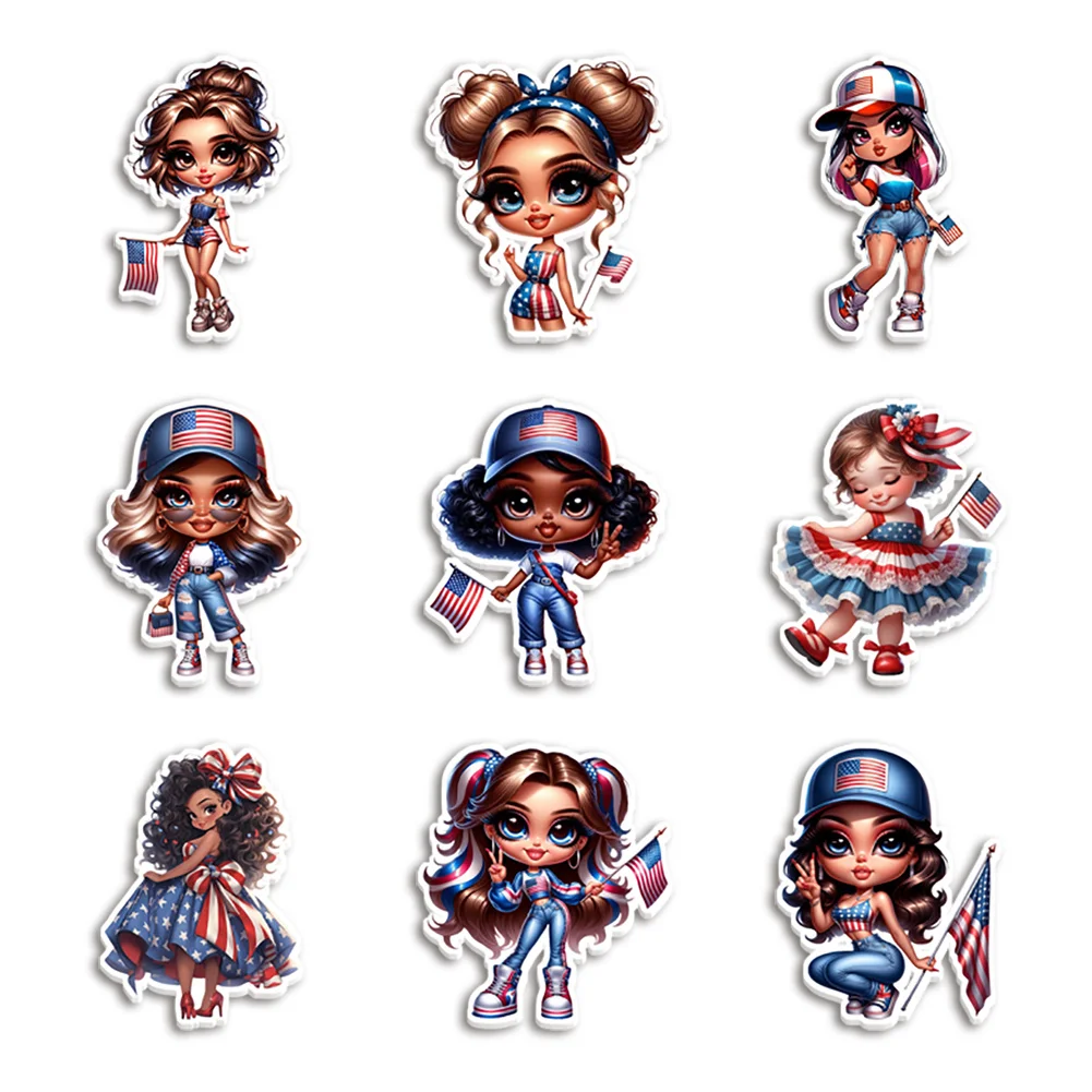 10pcs/lot Independence Day Cheerleading Team Girl Resin Planar Transparent Glitter Acrylic Flatback for Charms Keychains Badge C