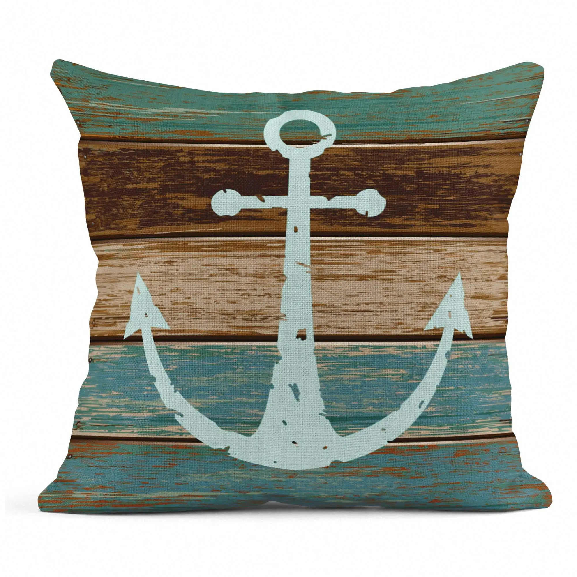 Wood grain marine anchor cyan linen pillowcase sofa cushion cover home decoration can be customized for you 40x40 45x45