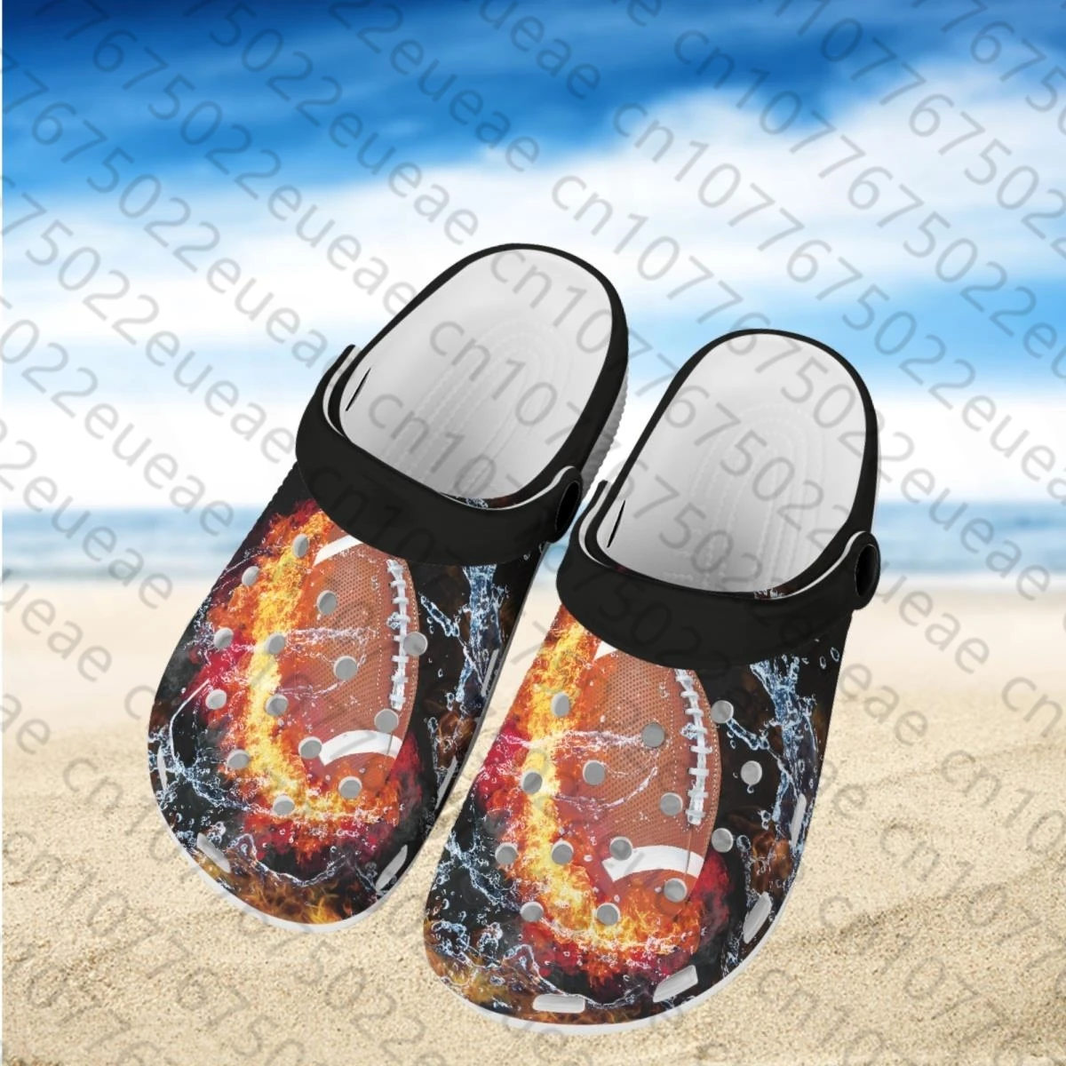 Chic Flame Rugby Motif Slippers Non-Slip Outdoor Comfortable Walking Shoes Sports Fitness Casual Flat Shoes Football Lovers Gift