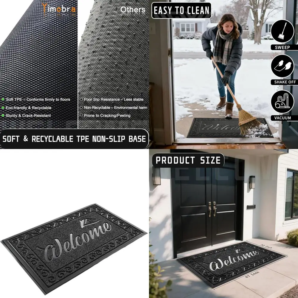 

Durable Outdoor Indoor Door Mat, 47x32 Inches, Waterproof, Low Profile, Black