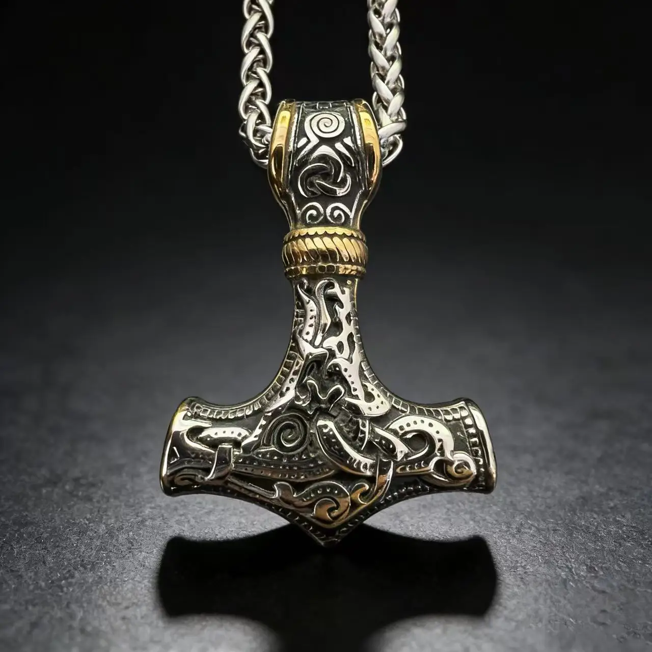 316L Edelstahl Nordic Odin Viking Rune Anhänger Kette Halskette Für Männer Vintage Mjolnir Schmuck Zubehör Geschenk Box – Detail 3