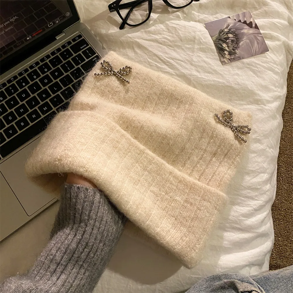 

Windproof Sweet Cool Cat Ears Beanie Hat Fluffy Ear Protection Knitted Pullover Hat Bow Streetwear Winter Wool Hat Outdoor