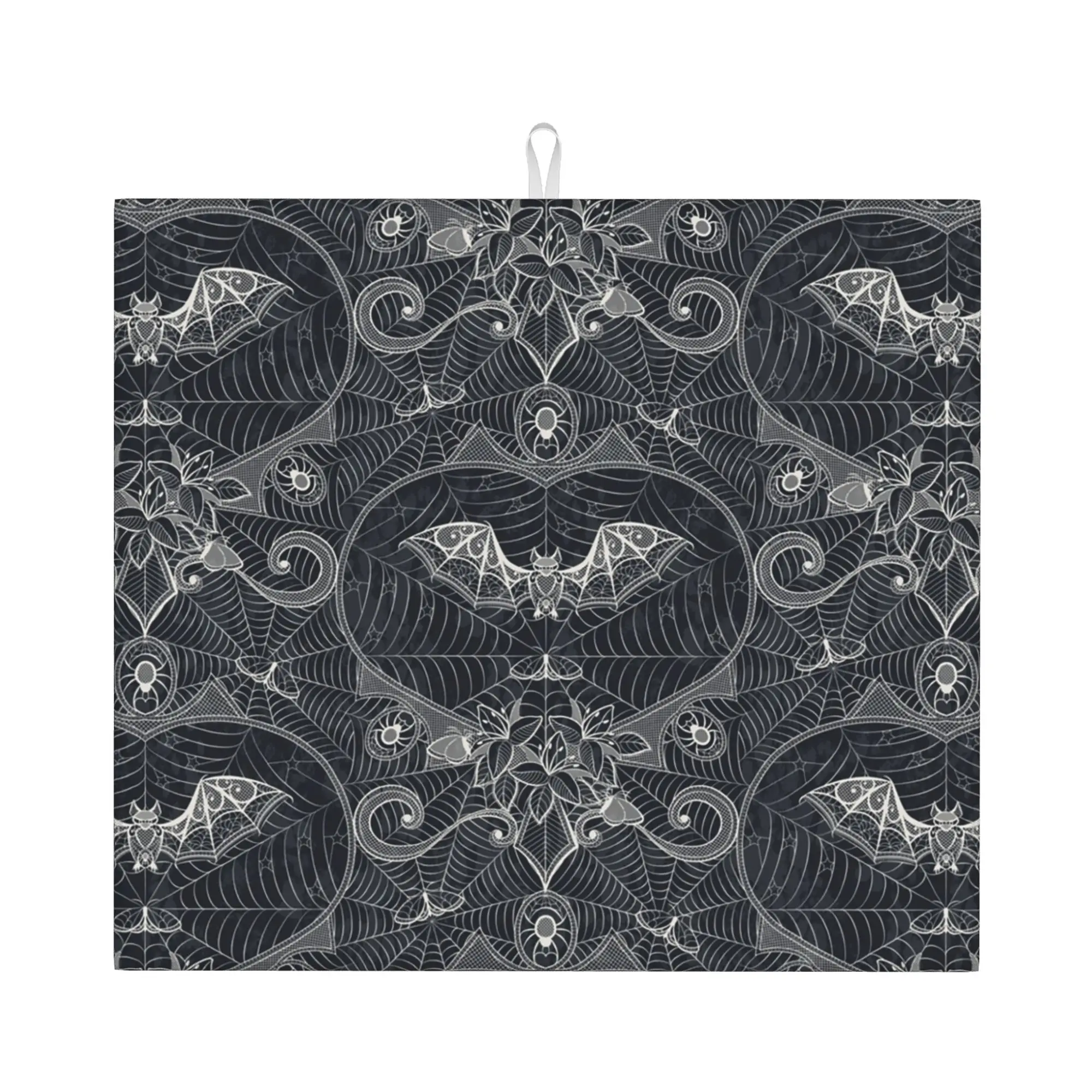 Drying Mat For Kitchen Halloween Witch Bats Barware Tableware Oil Proof Gothic Halloween Lace Washable Kitchen Sink Drying Pad