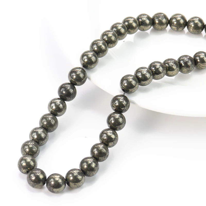 40pcs 10mm Natuarl Mineral Stone Pyrite Loose Beads Folish Iron Mundic DIY Necklace Bracelet Jewelry Making Accessories