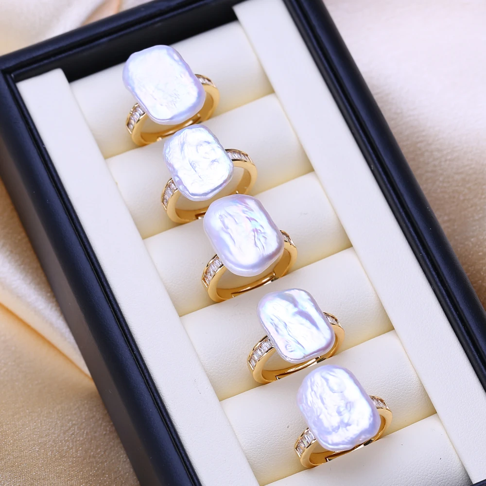 FENASY Big Baroque Natural Freshwater Pearl Gold Silver Color Rings For Women Elegant Birthday Gifts for Girlfriend and Mother view 4