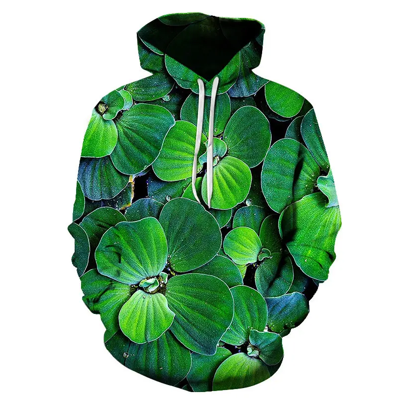 

Green Plant Elements 3D Hooded Pullover Men's And Women Couple Styles Street Cool Long-Sleeved 3D Hooded Sweater