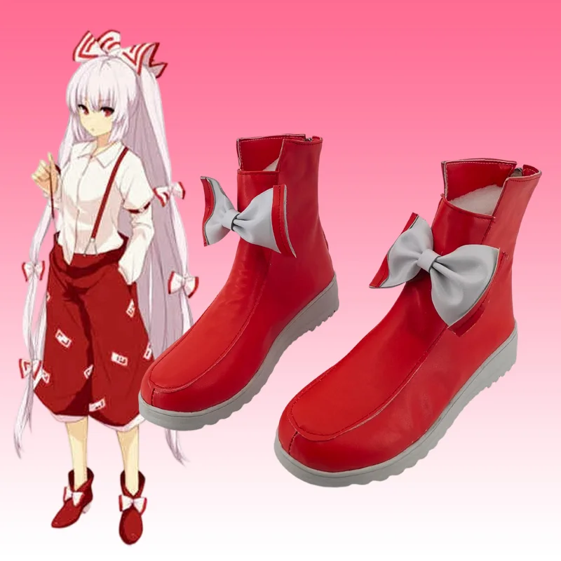 Game Touhou Project Fujiwara no Mokou Cosplay Shoes Artificial Leather Boots For Women