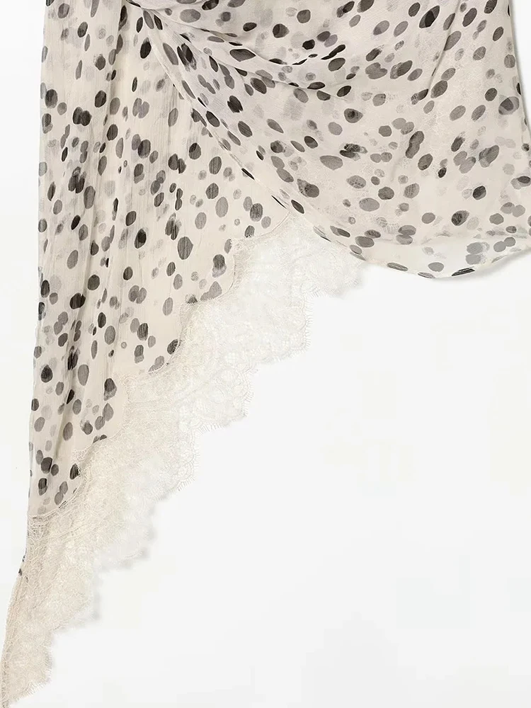 ชุดเดรสแฟชั่นผู้หญิงลายจุดสไตล์ชุดชั้นในแบบผูกคอ ชายกระโปรงไม่เท่ากัน เหมาะสำหรับงานปาร์ตี้วันหยุดพักผ่อนริมชายหาด