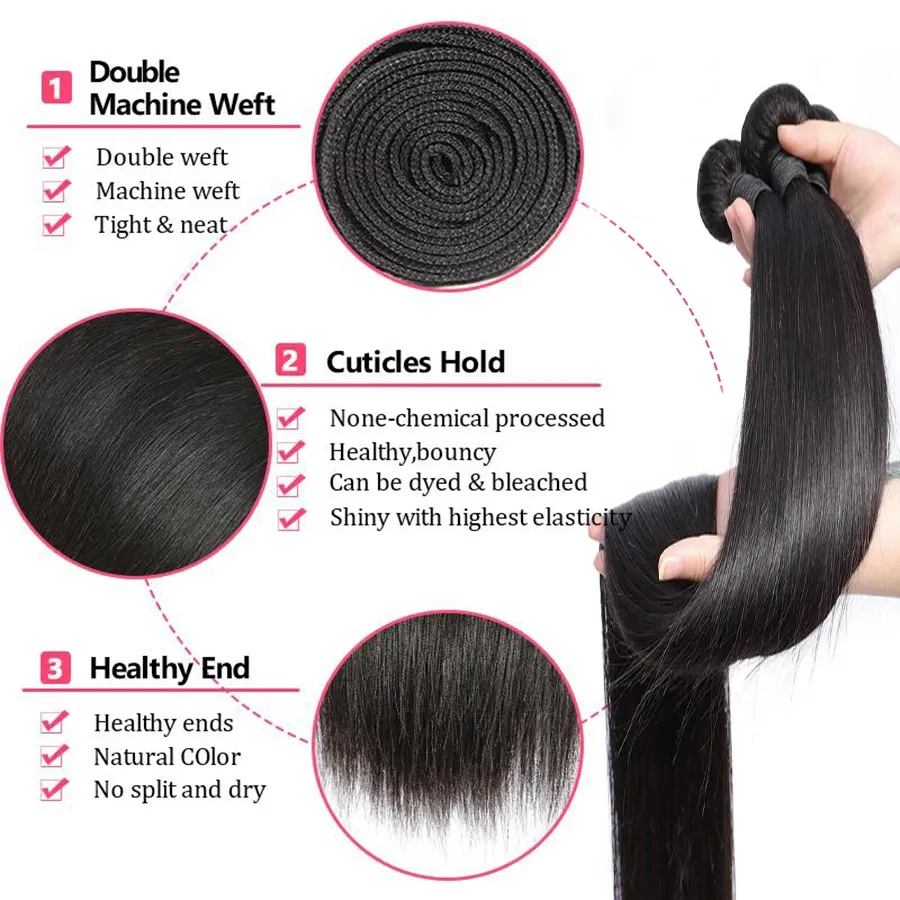 FDX 30 32 34 36 38 40 Inch Straight Brazilian Hair Bundles 100% Human Hair Bundles 1/3/4 Bundles Natural Color Hair Weaves