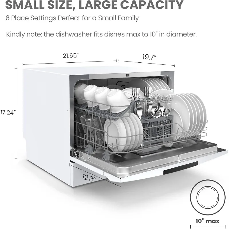 Portable Mini Dishwasher, Energy Star, Countertop, 6 Place Settings, with 8 Washing Programs, Speed