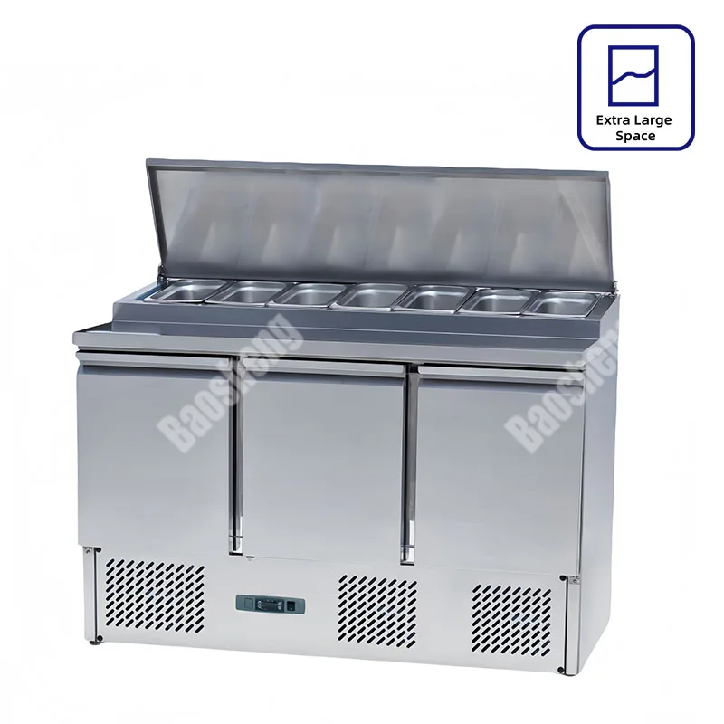 Commercial Horizontal Stainless Steel Table Top Freezer  Electric Energy Saving Under Counter  Refrigerator Workbench