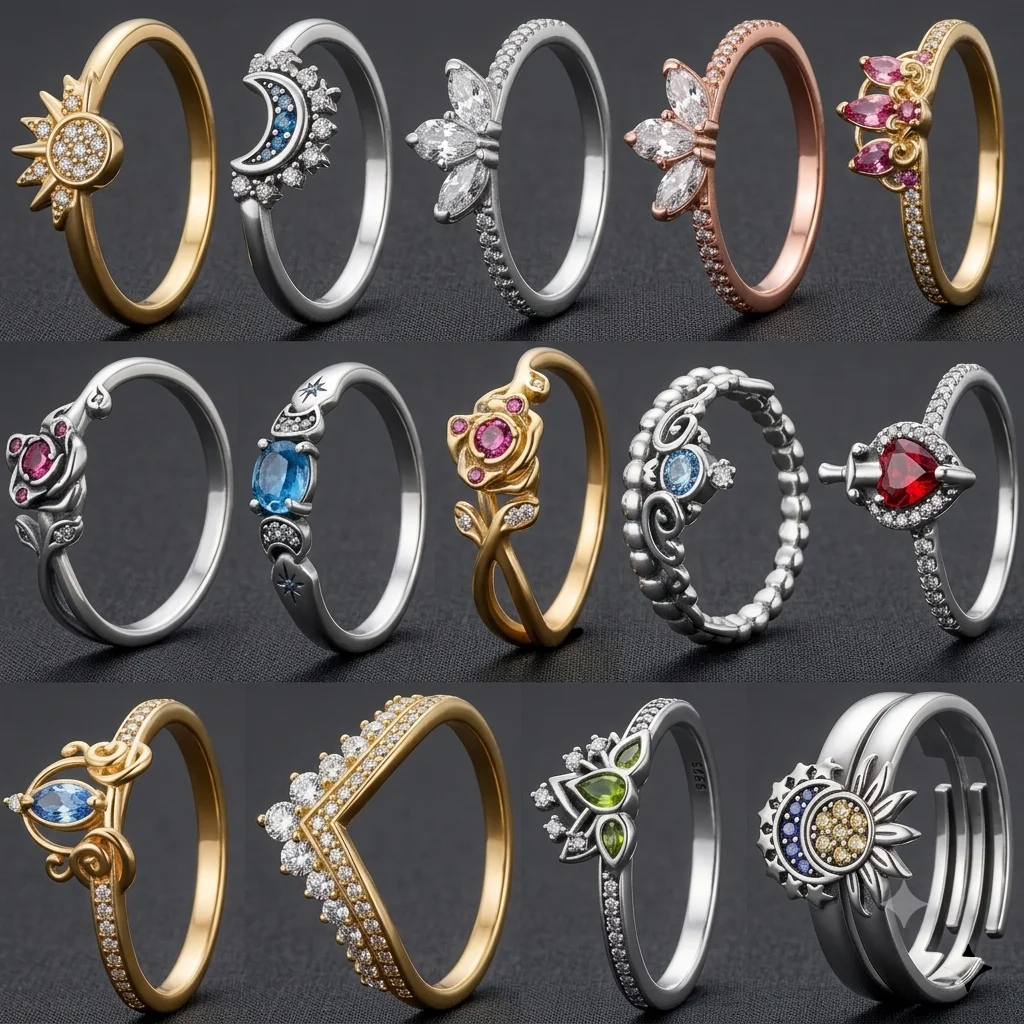 Hot Sale Sun Moon Butterfly Rose Colorful Zircon Adjustable Ring Set Wedding Party Promise Fine Jewelry Gift For Women Girls