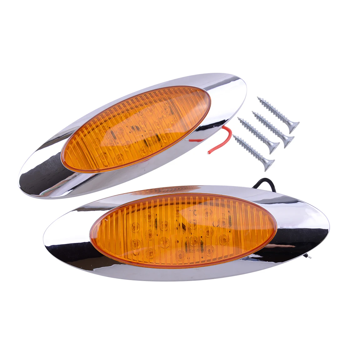 10Pcs/Set Universal Amber LED Clearance Thin Side Marker Lights Fit For Freightliner Truck 16 LED Chrome Oval 2 Wires 12V