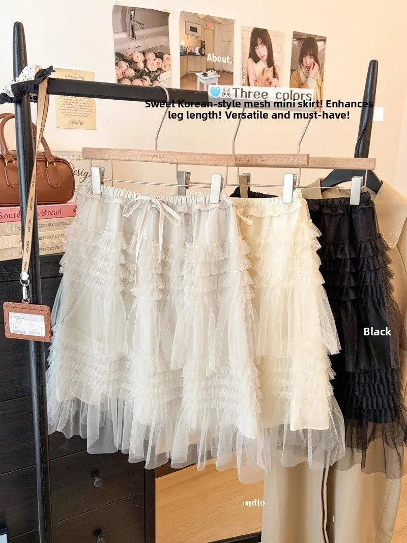 Spring Summer New Pure Desire Spicy Girl Midi  Skirt Age Reduction Mesh Layered 3D Puffy Cake Half Skirt Women's Skirt