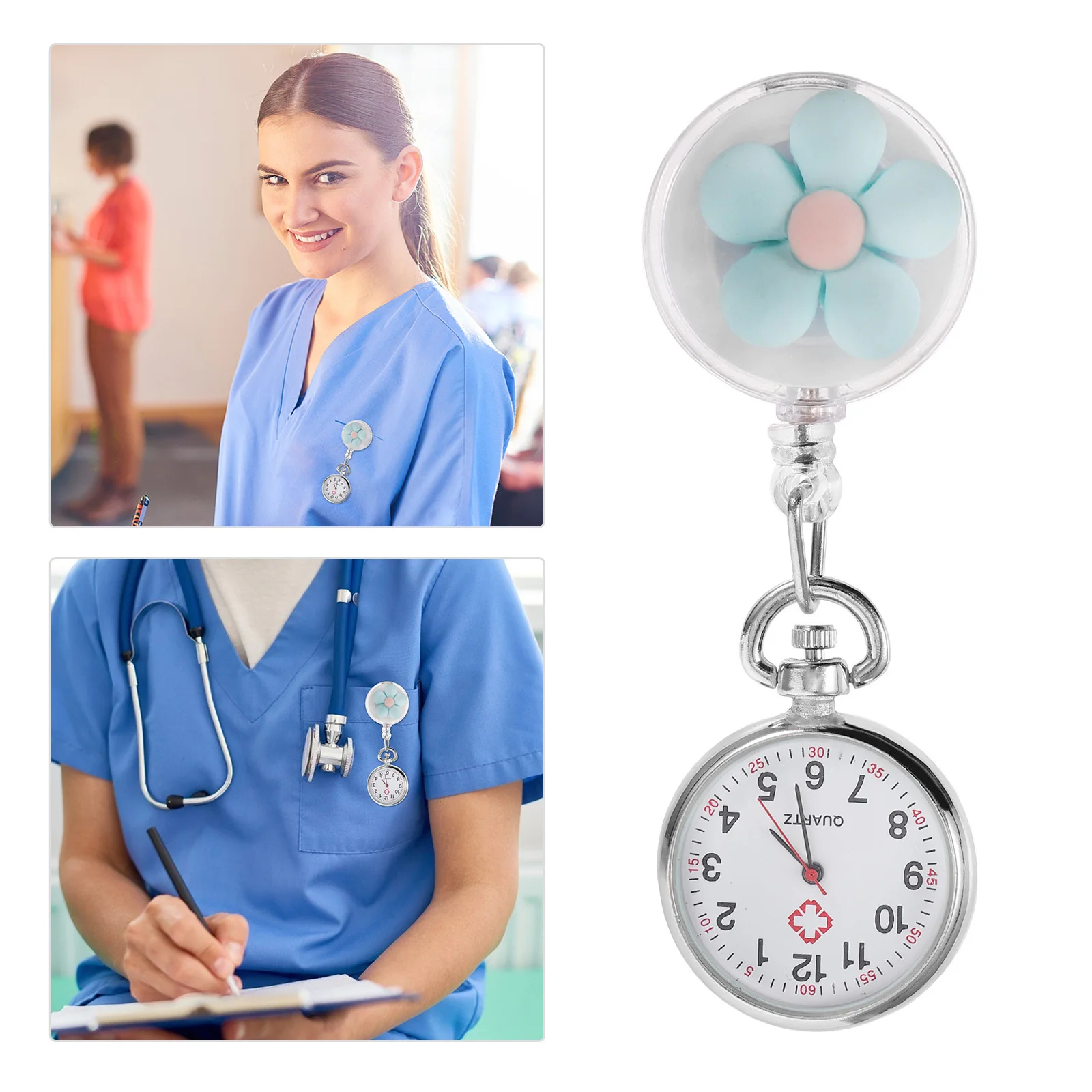 مشبك على طية صدر السترة للممرضات خفيف الوزن وقابل للسحب، ساعة جيب كوارتز كرتونية، ساعة شارة محمولة