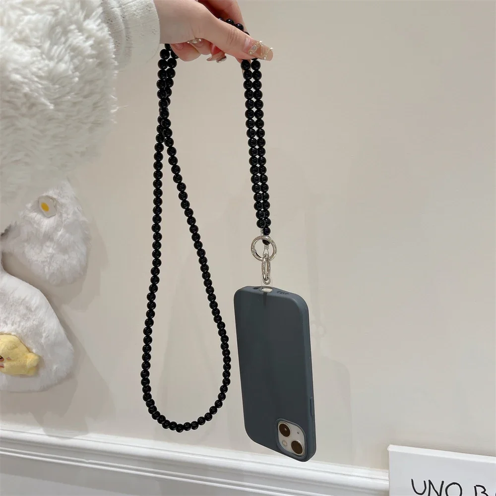 Glossy Pearl Key Strap Crossbody Lanyard Necklace Bracelet Keyring Purse Backpack Charm Crochet for IPhone Samsung Huawei XiaoMi