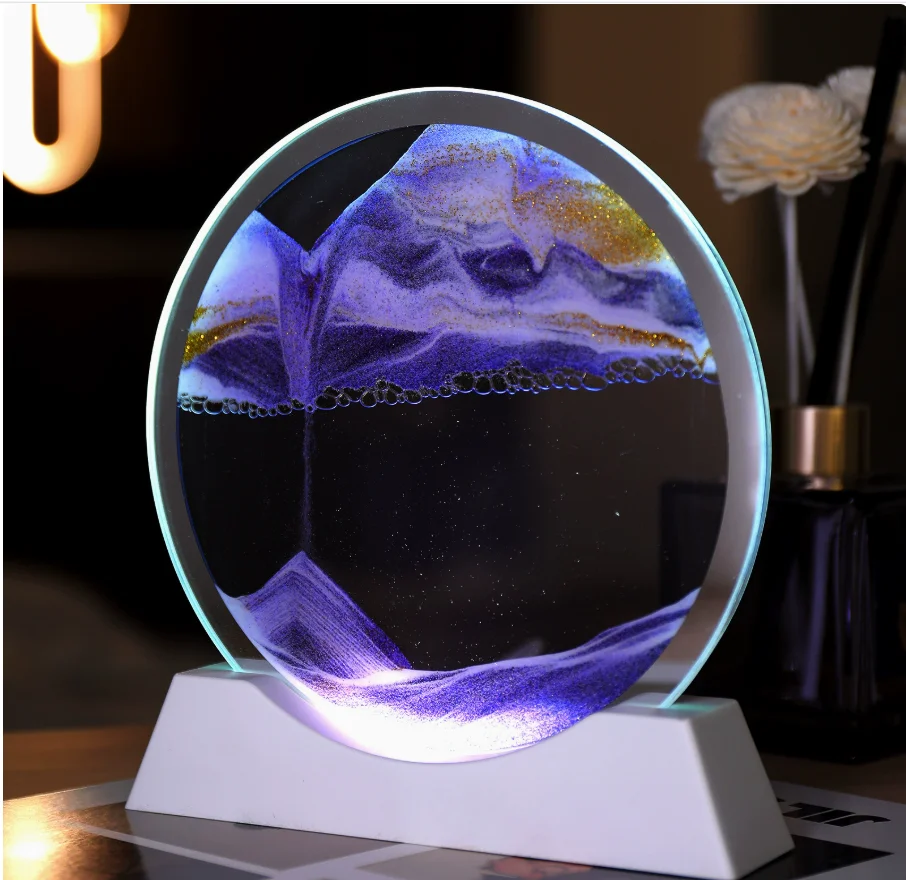 3D Flowing Sand Painting Night Light Atmosphere Light Landscape Hourglass Decompression Flowing Sand Ornament Desk Lamp