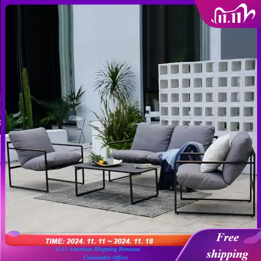 

4-Piece Patio Furniture Set, Outdoor Patio Sofa Set with Cushion, Modern Metal Couch Loveseat Chairs Coffee Table
