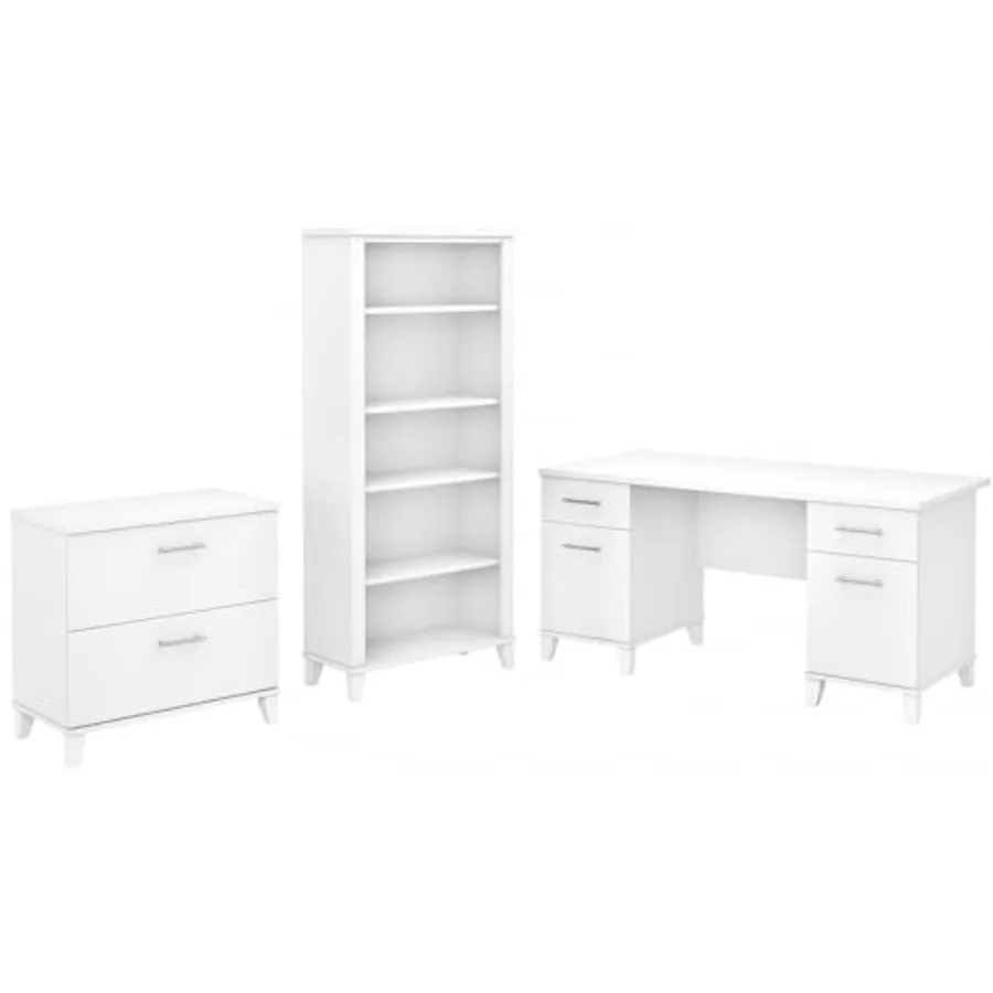 

Bush Furniture Somerset 60W Office Desk with Lateral File Cabinet and 5 Shelf Bookcase