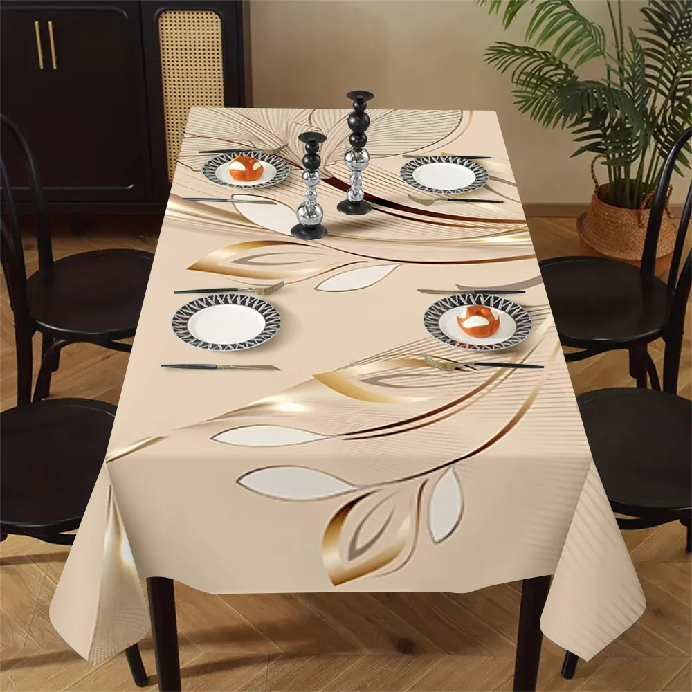 1pc Modern Luxury Brown Floral Print Pattern Rectangular Polyester Tablecloth, Fashionable and Elegant