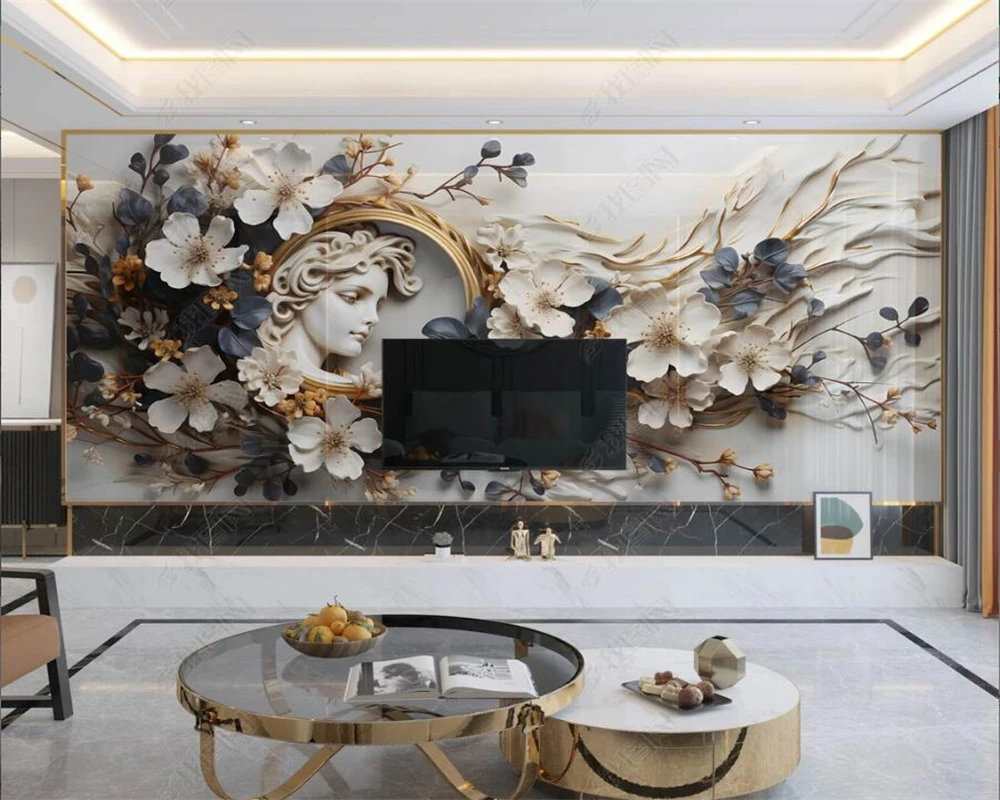 beibehang Customized modern new indoor 3D gold leaf white flower TV background with multiple materials wall paper wallpaper