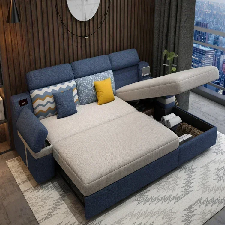 

Customizable Multifunctional Double Sofa Bed,Intelligent Storage Sleeper Foldable Sitting and Sleeping