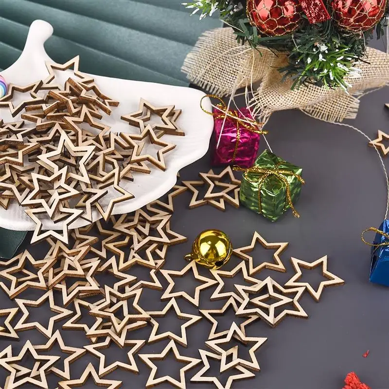 Wooden Crafts Five-Pointed Star Hollow Wood Chip Handmade Accessories DIY Decorations Home Hanging Ornaments