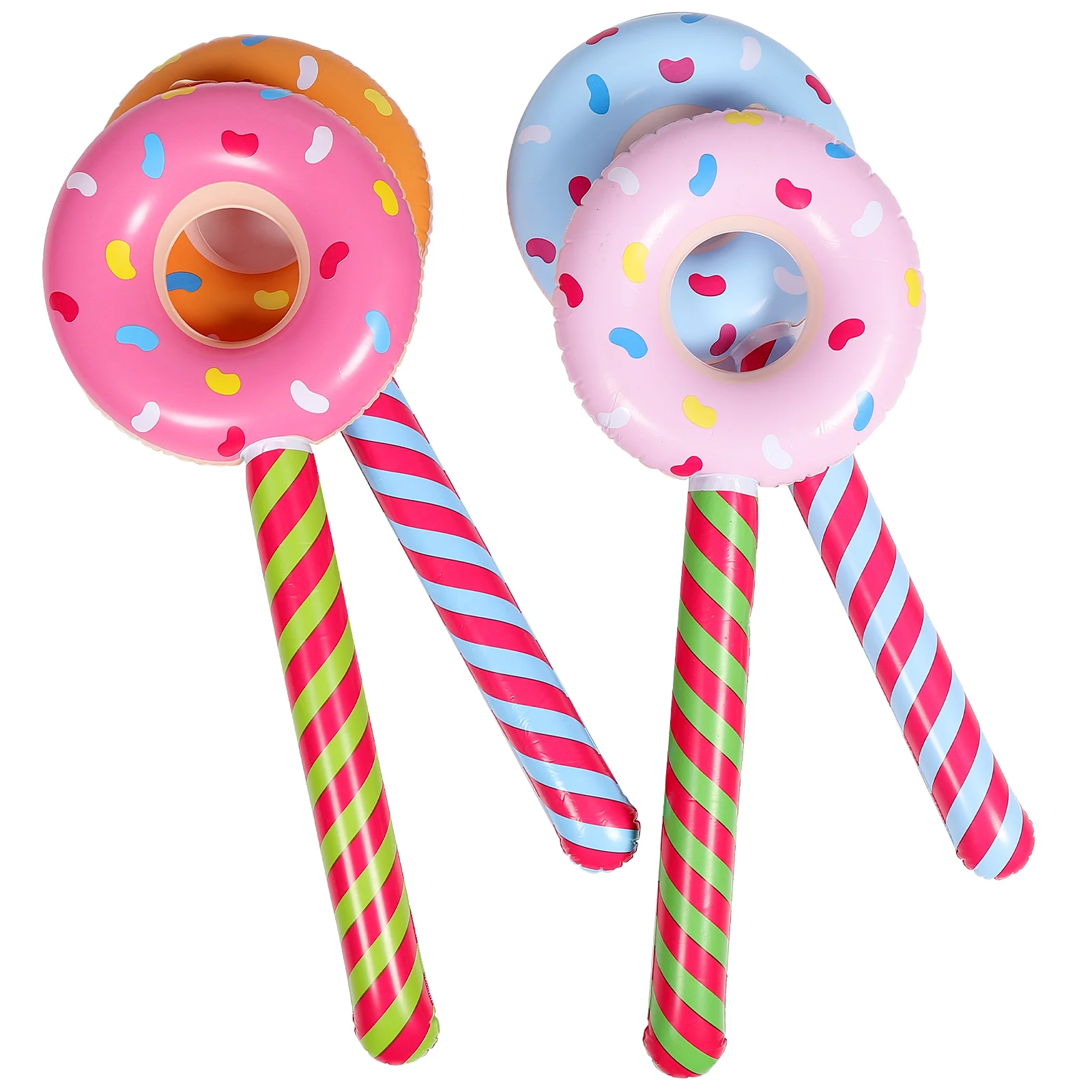 4 Pcs Donut Inflatable Stick Costume Lollipop Balloons Props Pool Toys PVC Plaything for Kids Lollipops Baby Sticks