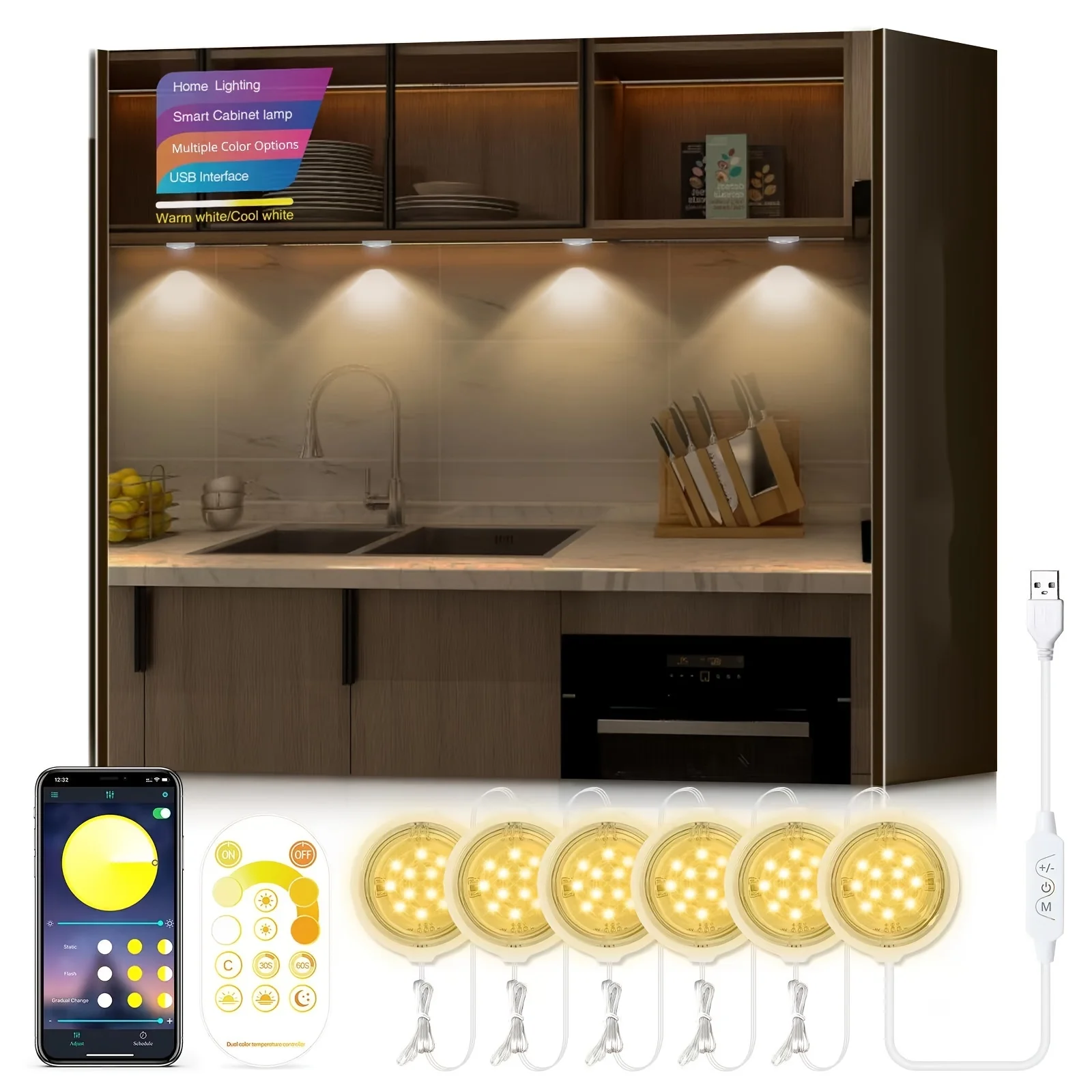 Умная Регулируемая Яркость Под Освещением Шкафа С Дистанционным Управлением Для Кухонного Шкафа