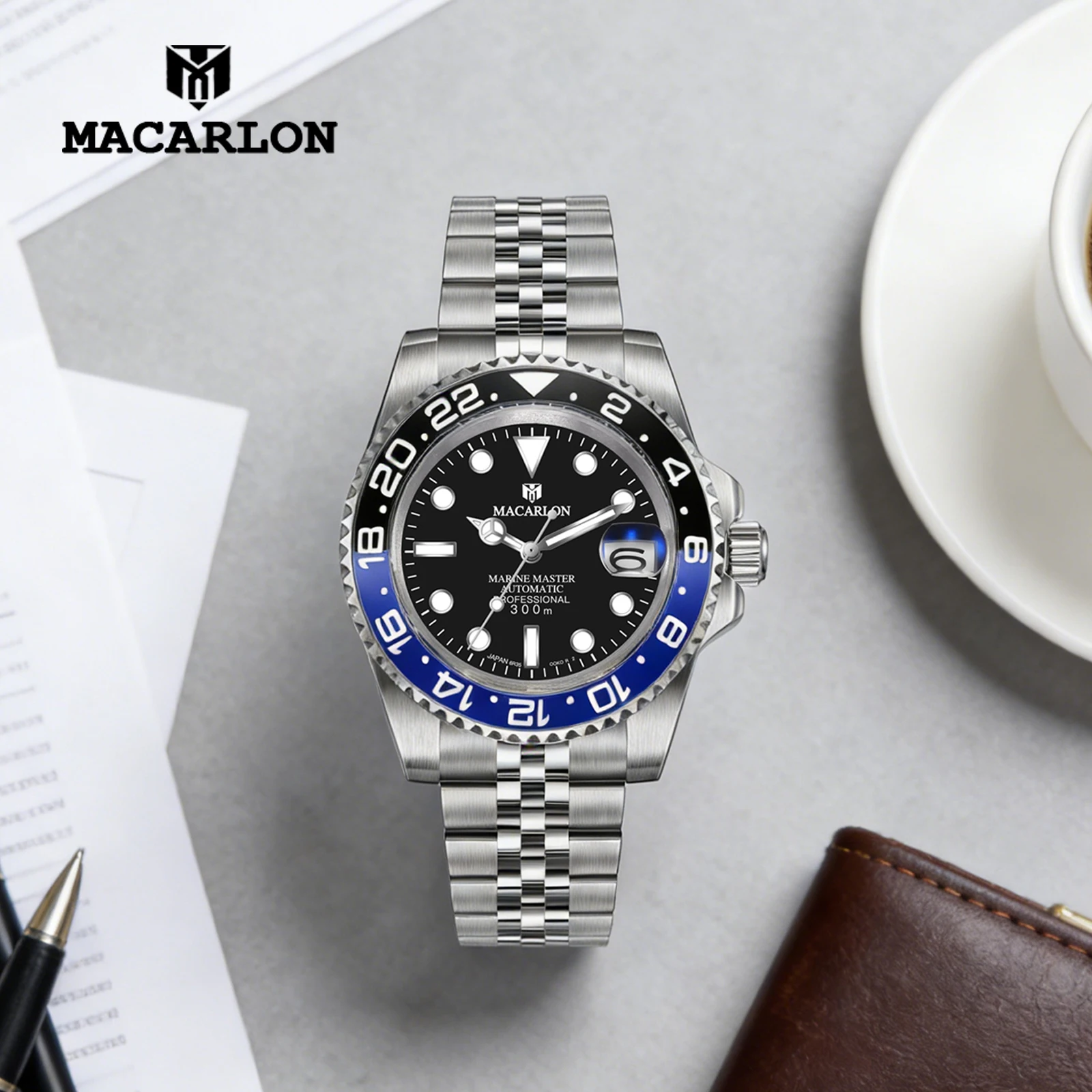 MACARLON Design New 41MM Mechanical Watch Men's Sapphire Automatic Mechanical Watch Night Light Stainless Steel Waterproof Watch