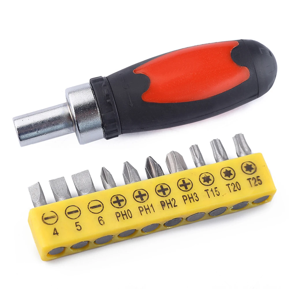 

11pcs/set Ratchet Screwdriver With Handle Screwdriver Bit 1/4 Inch Hex Left Right Rotating Ratchet Screwdriver Drive Tackle Tool