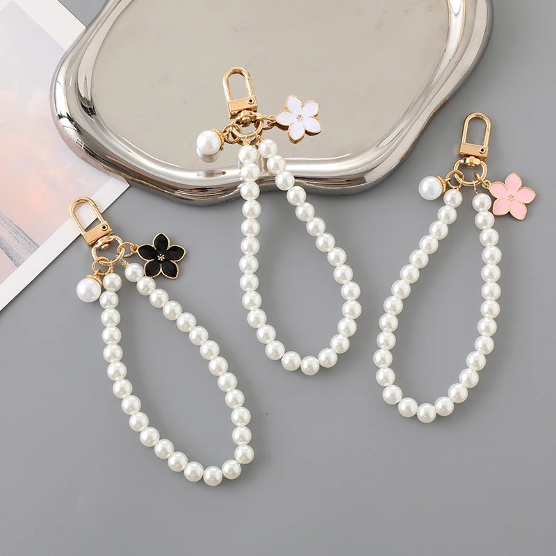 Ins Style Pearl Beaded Key Chain Bowknot Phone Pendant Headphone Case Charm Bag Decor Car Key Ring