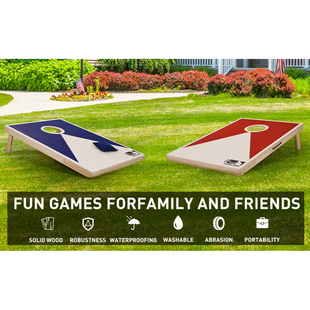 Solid Wood Premium Cornhole Set -  3 Feet x 2 Feet Game Boards, Includes Set of 8 Corn Hole Toss Bags