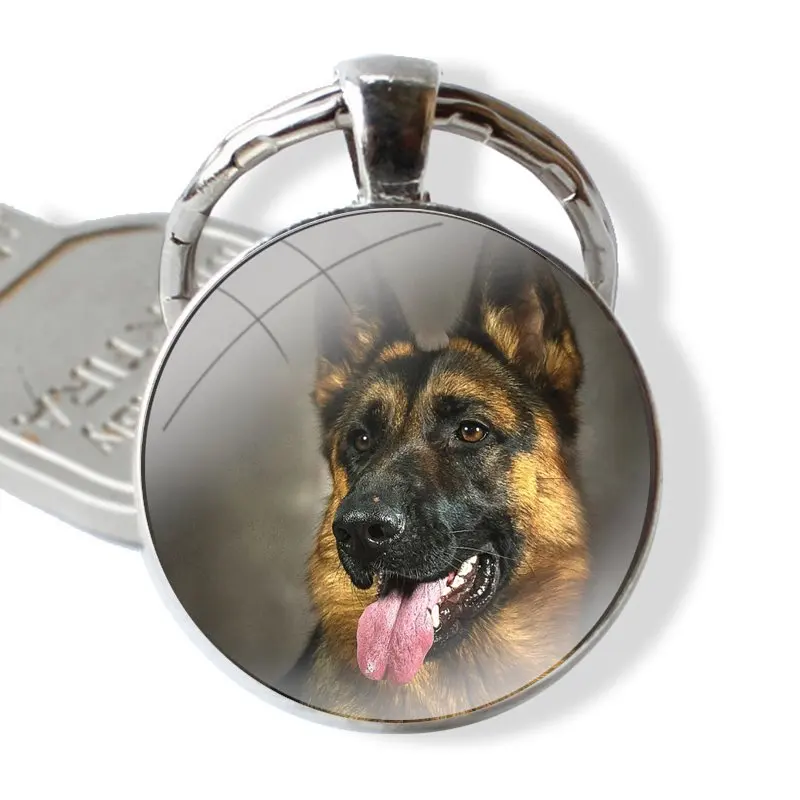 25mm Glass Cabohcon Keychain Key Rings for Women Men Jewelry Gift german shepherd dog