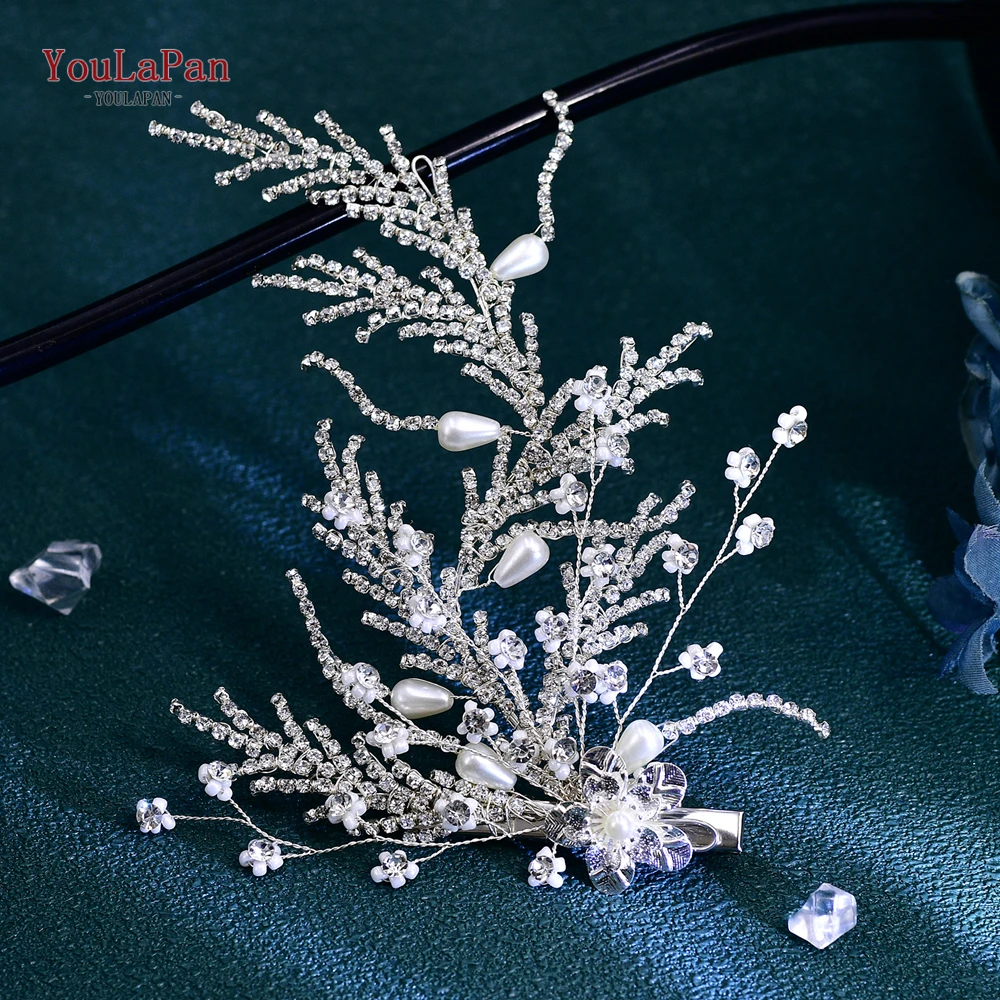 YouLaPan-Diadema de flores con cuentas hechas a mano, diadema con diamantes de imitación, rama de pico de pato, accesorios para el cabello de boda, Tiara de fiesta, HP728