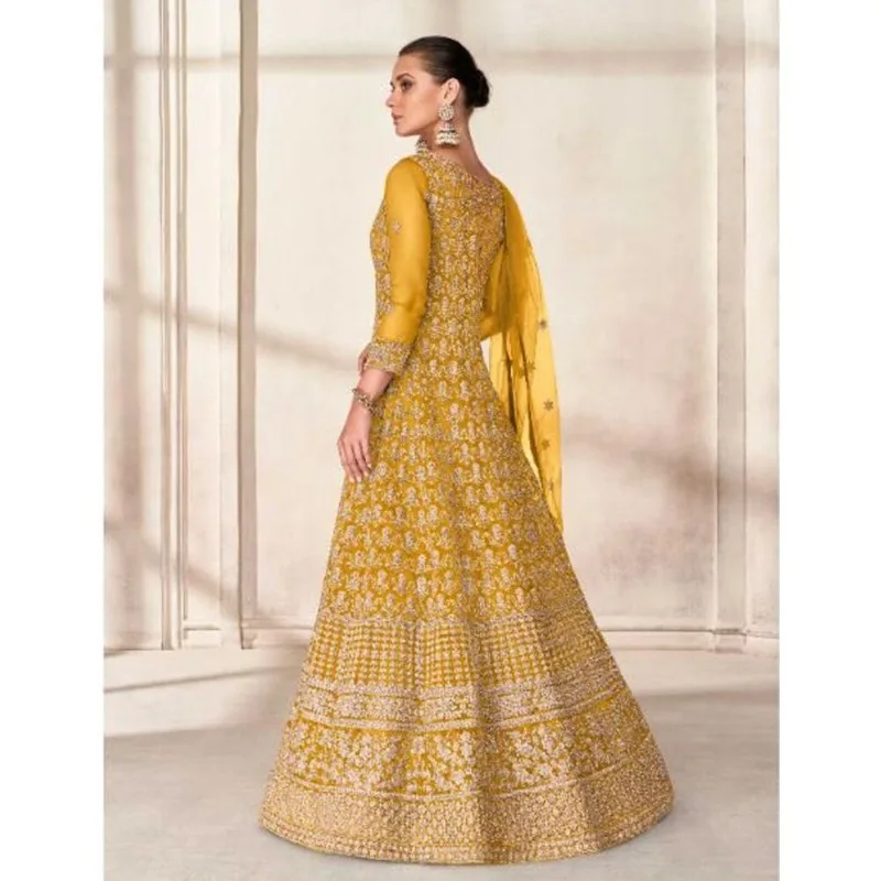 Wedding Party Wear Ethnic Style Heavy Embroidery Worked Anarkali Flared Gowns