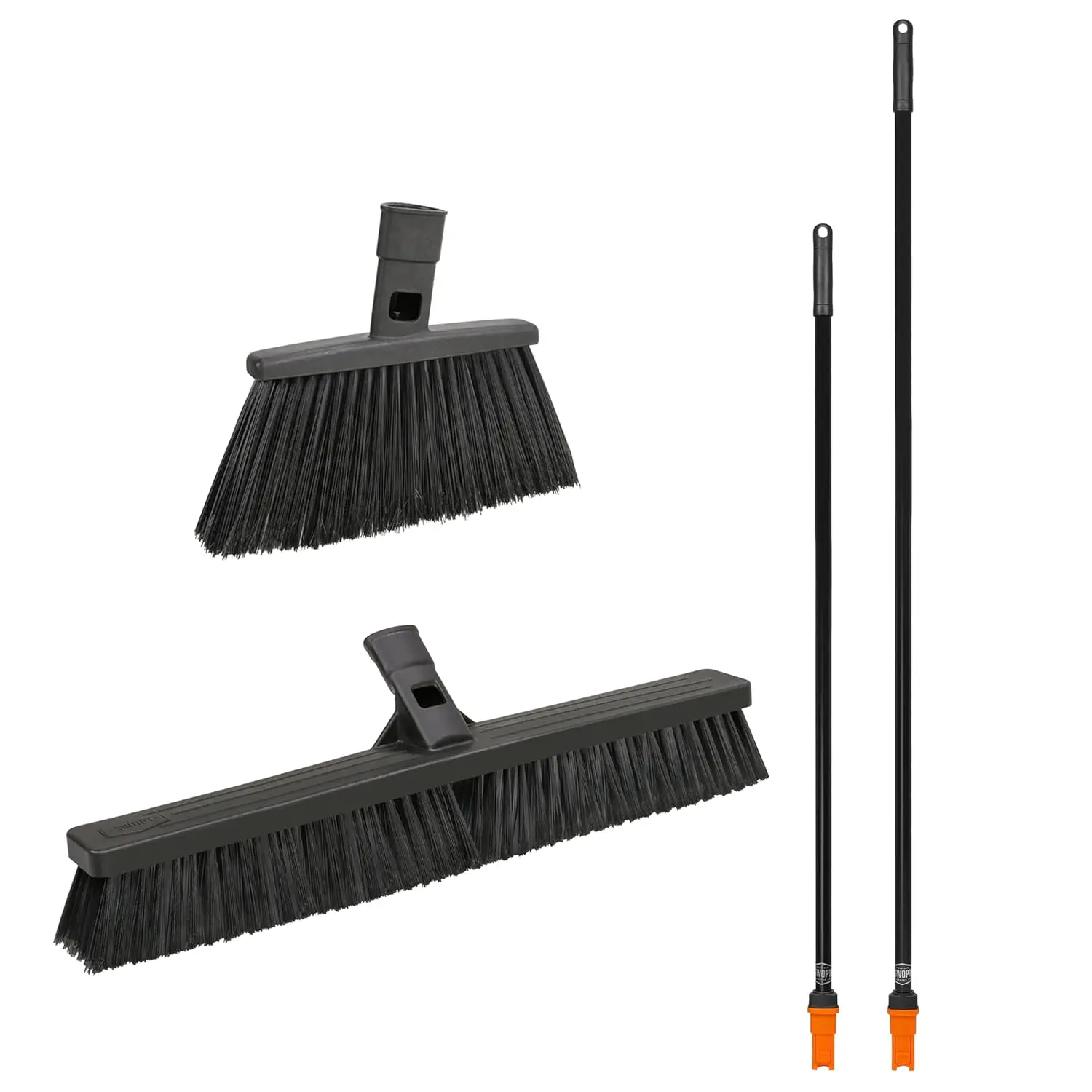 

24-Inch Push and Angle Broom Combo with 48" & 60" Steel Handles for Indoor/Outdoor Cleaning
