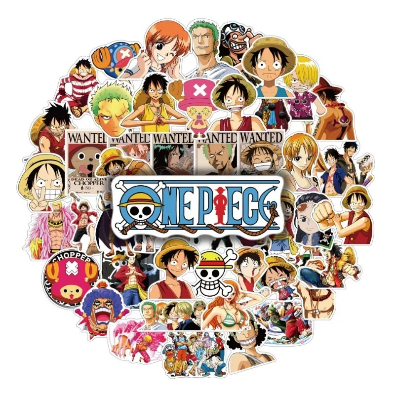 Autocollants One Piece pour décorer, stickers à coller sur le chariot, ordinateur portable, scooter, réfrigérateur, téléphone portable, anime, décoration périphérique, DIY bricolage, 50 pièces