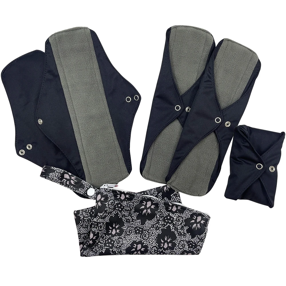 Compresas menstruales reutilizables para mujer, servilletas sanitarias lavables de carbón de bambú, almohadillas para el período de tela para mamá para incontinencia, juego de 6 uds.