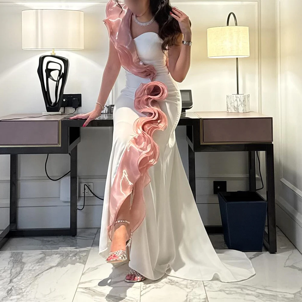 Abiti da sera a sirena personalizzati Abito da ballo senza maniche monospalla lungo fino al pavimento Abito da festa senza schienale drappeggiato increspato