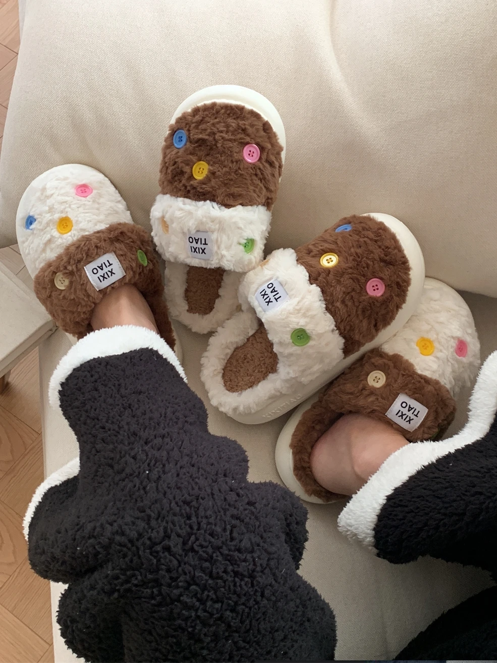 Women Home Slippers Cotton Slippers For Women's 2023 Winter Anti Slip Home Warmth And Color Blocking Plush Slipper Man