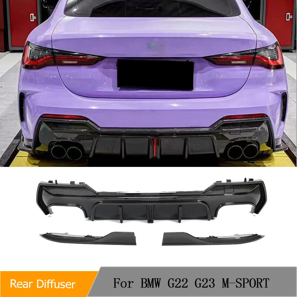 Carbon Fiber Rear Diffuser for BMW 4 Series G22 Coupe 2021-2022 G23 Convertible M-Sport Lower Bumper Spoiler Car Kits With LED