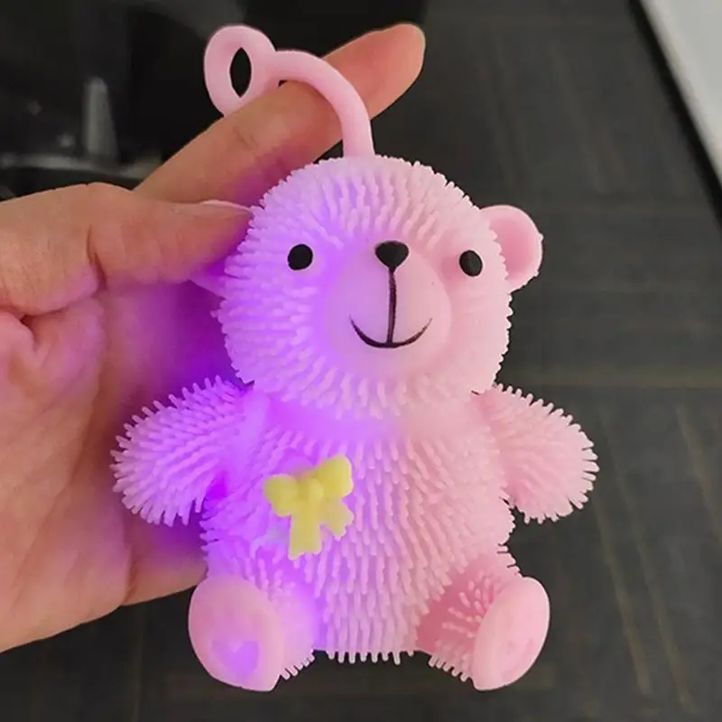 Bouncy Light-up Brinquedo Urso, Bola De Pele, Flash LED, Alívio De Cabelo, Descompressão, Espremer Bola, Desenhos Animados, Bonito, 1Pc