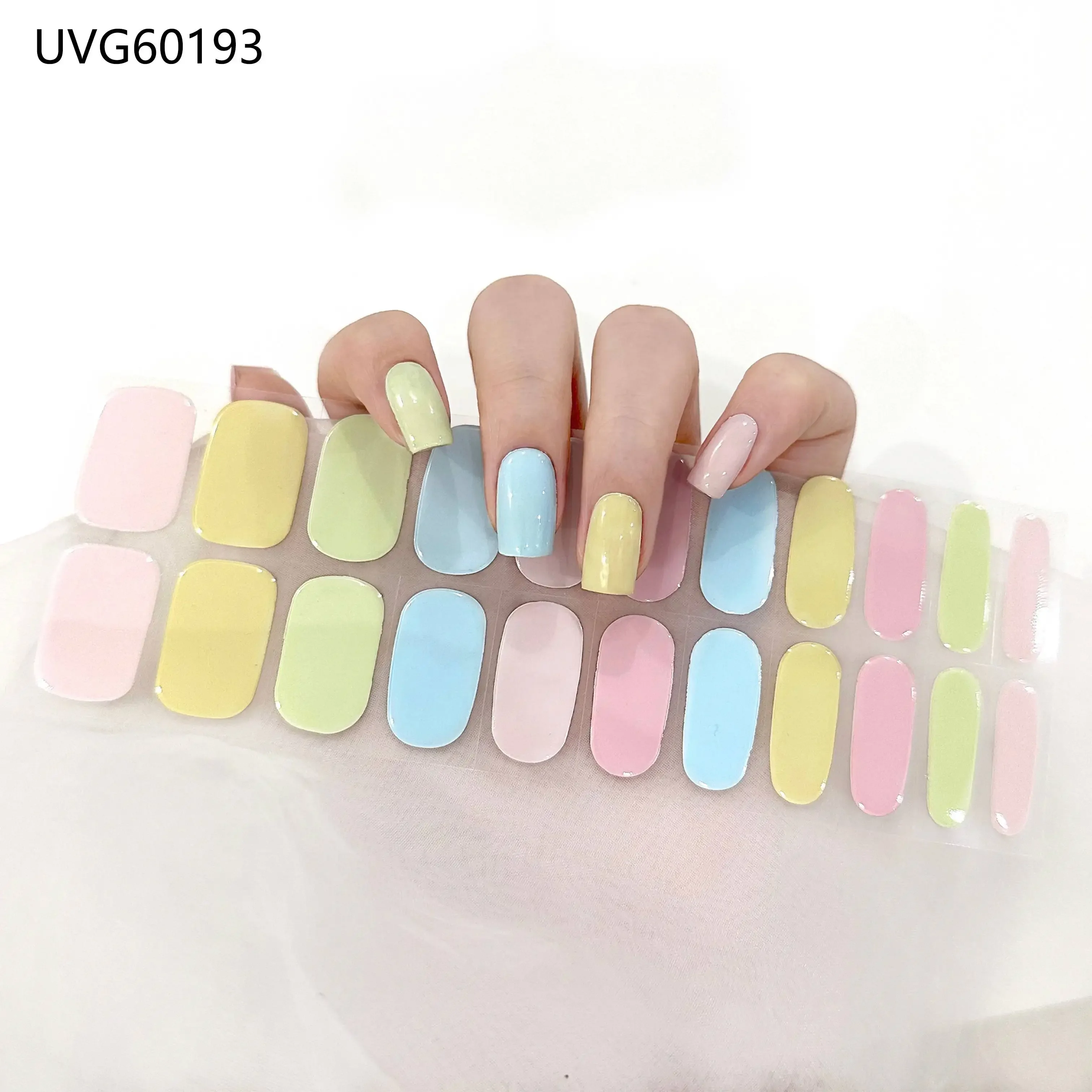 22Tips Semi-Cured Gel Nail Patch Slider Adhesive Waterproof Long Lasting Aurora Full Cover Gel Nail Sticker UV Lamp Needed
