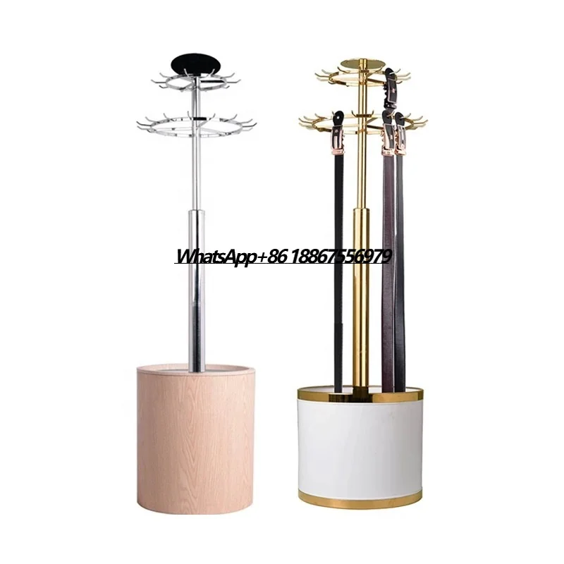 

Custom 2 / 3 Layers Rotating Hook Gold Belt Organizer Floor Hanging Belts Display Stand Retail Metal Bow Tie Leather Belt Rack