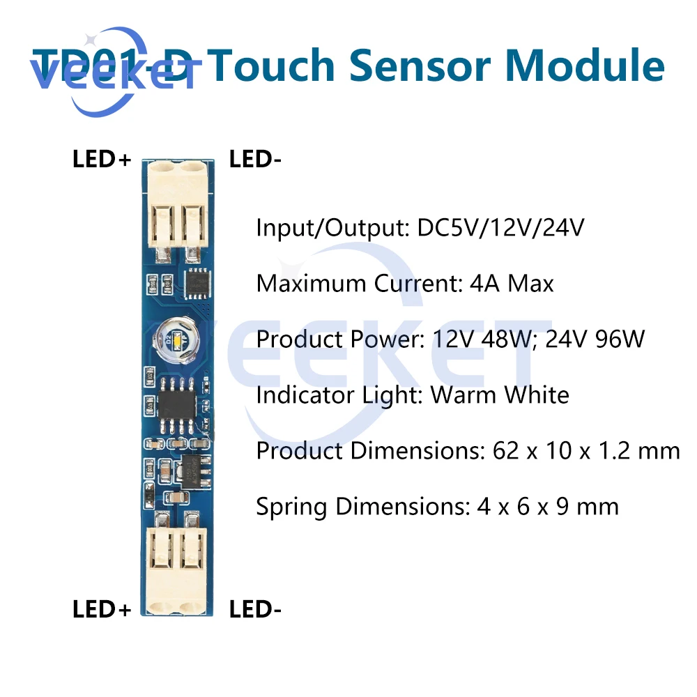 

DC 5-24V 4A Touch Sensitive Switch Module Infinite Dimming Line Light Cabinet Light Intelligent Sensor Power Supply Accessories