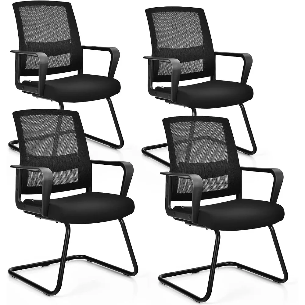 

Set of 4 Office Guest Chairs, Reception Chairs Conference Room Chairs with Adjustable Lumbar Support&Sled Base, Modern Mid Back