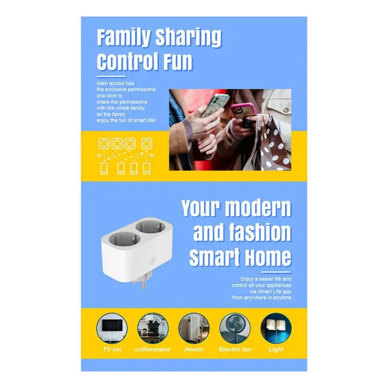 Ingenious-2X TUYA Smart Wifi Dual Plug 16A 2-In-1 Socket Outlet Switch Smart Home Timing APP Voice Control Work CLY809M EU Plug
